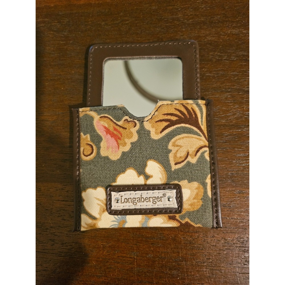 Longaberger MAJOLICA GARDEN PURSE MIRROR W CASE CHECK‎ MAKEUP LIPSTICK